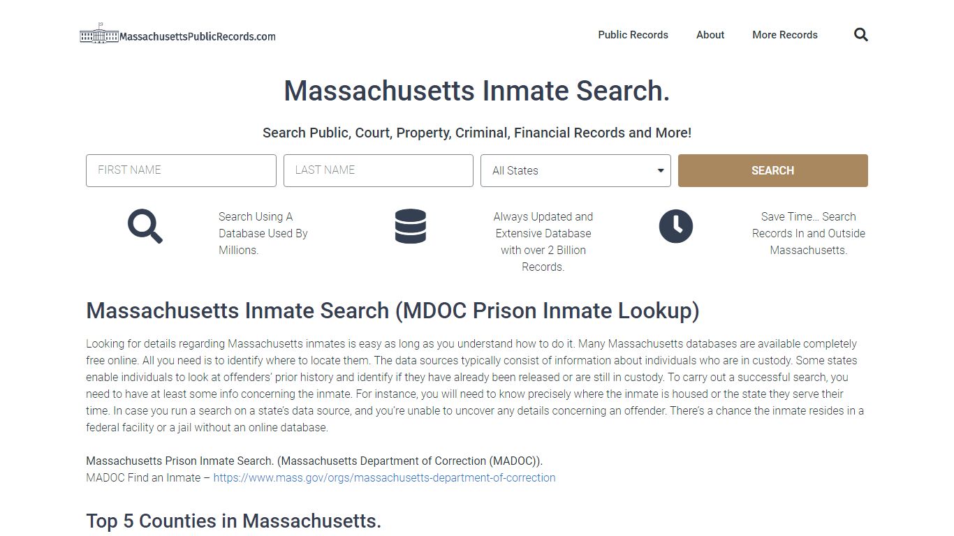 Massachusetts Inmate Search (MDOC): MassachusettsPublicRecords.com